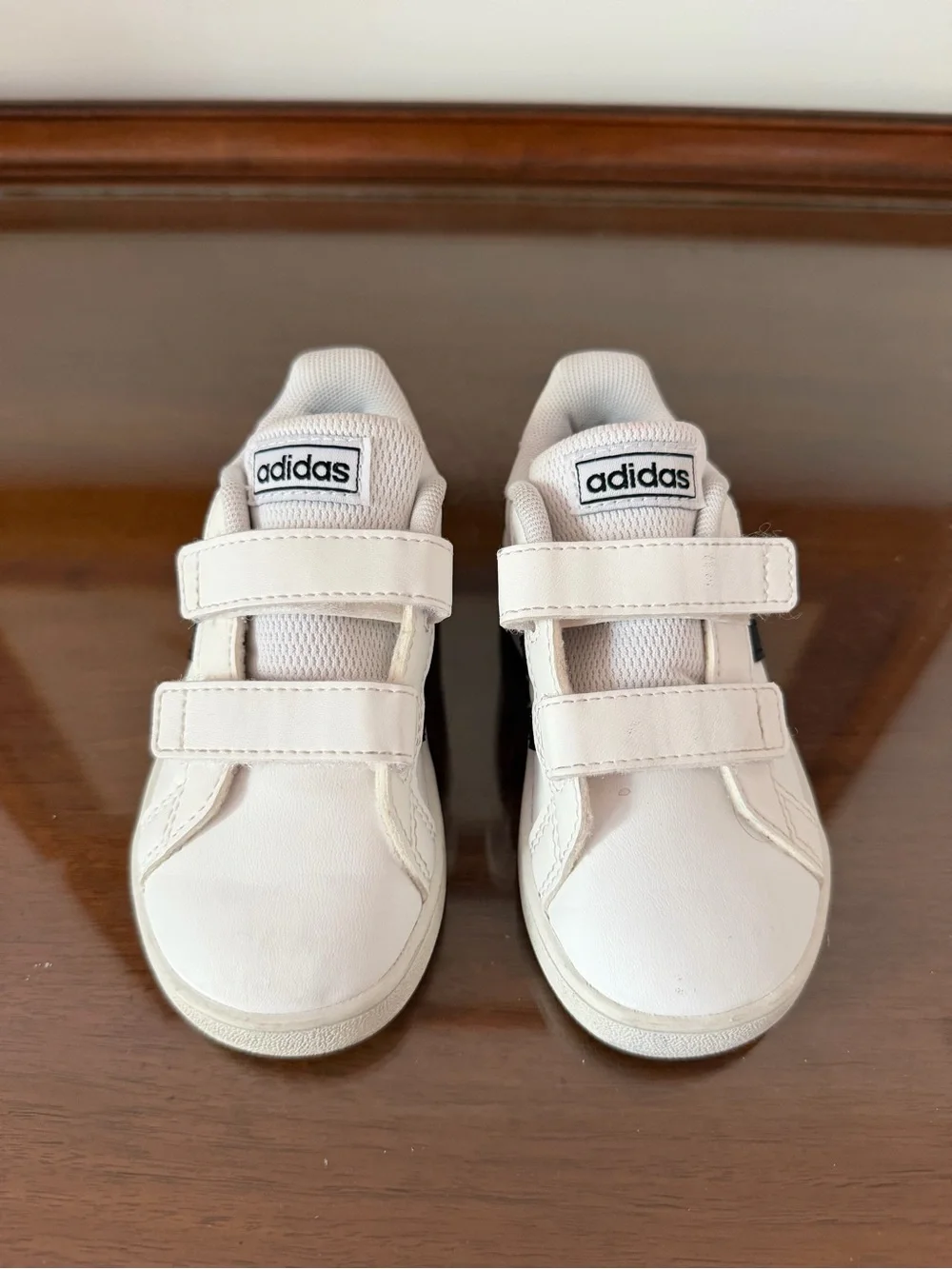Adidas Grand Court Toddler Size 6.5K White Black Velcro Sneakers EF0118